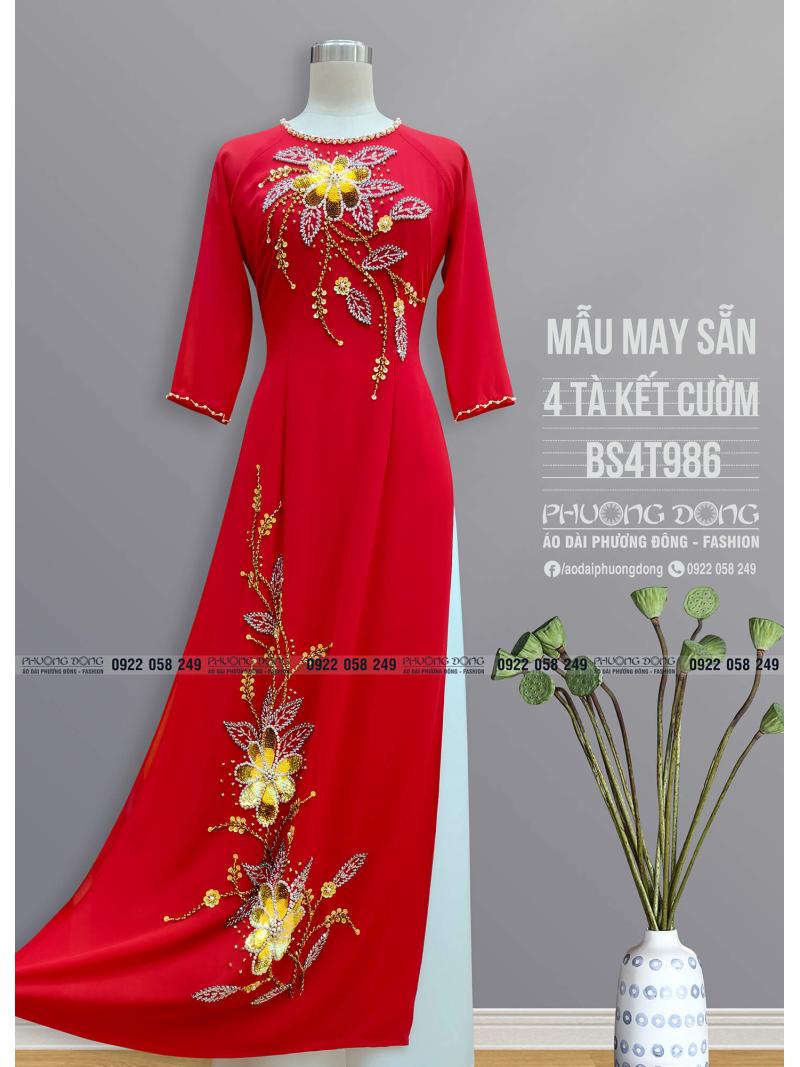 Áo Dài Bà Sui 2 Lớp 4 Tà Kết Cườm Pha Lê BS4T986